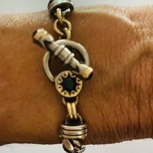 Onyx and sterling silver with 14K gold toggle clasp chain bracelet.